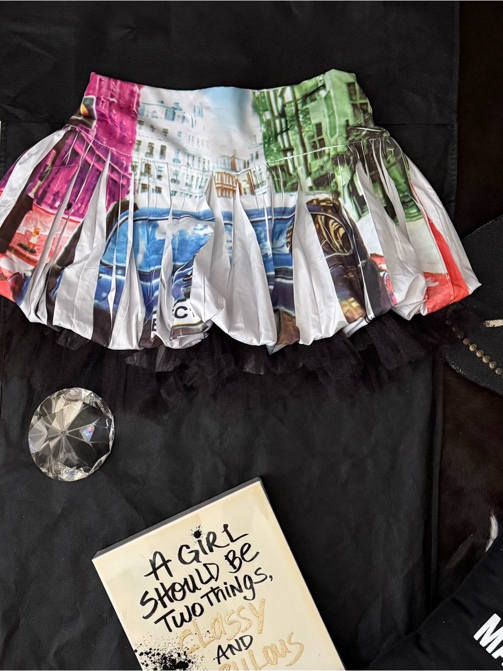 Multi-Color Pleated Graphic Mini Skirt - White Base - Picture 2 of 2